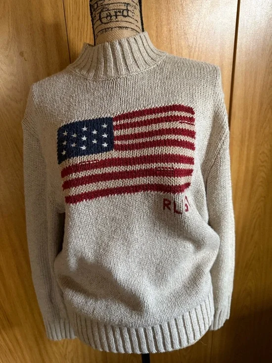 Ralph Lauren Cream Cable Knit Sweater with Navy Polo Label - Picture 3 of 9